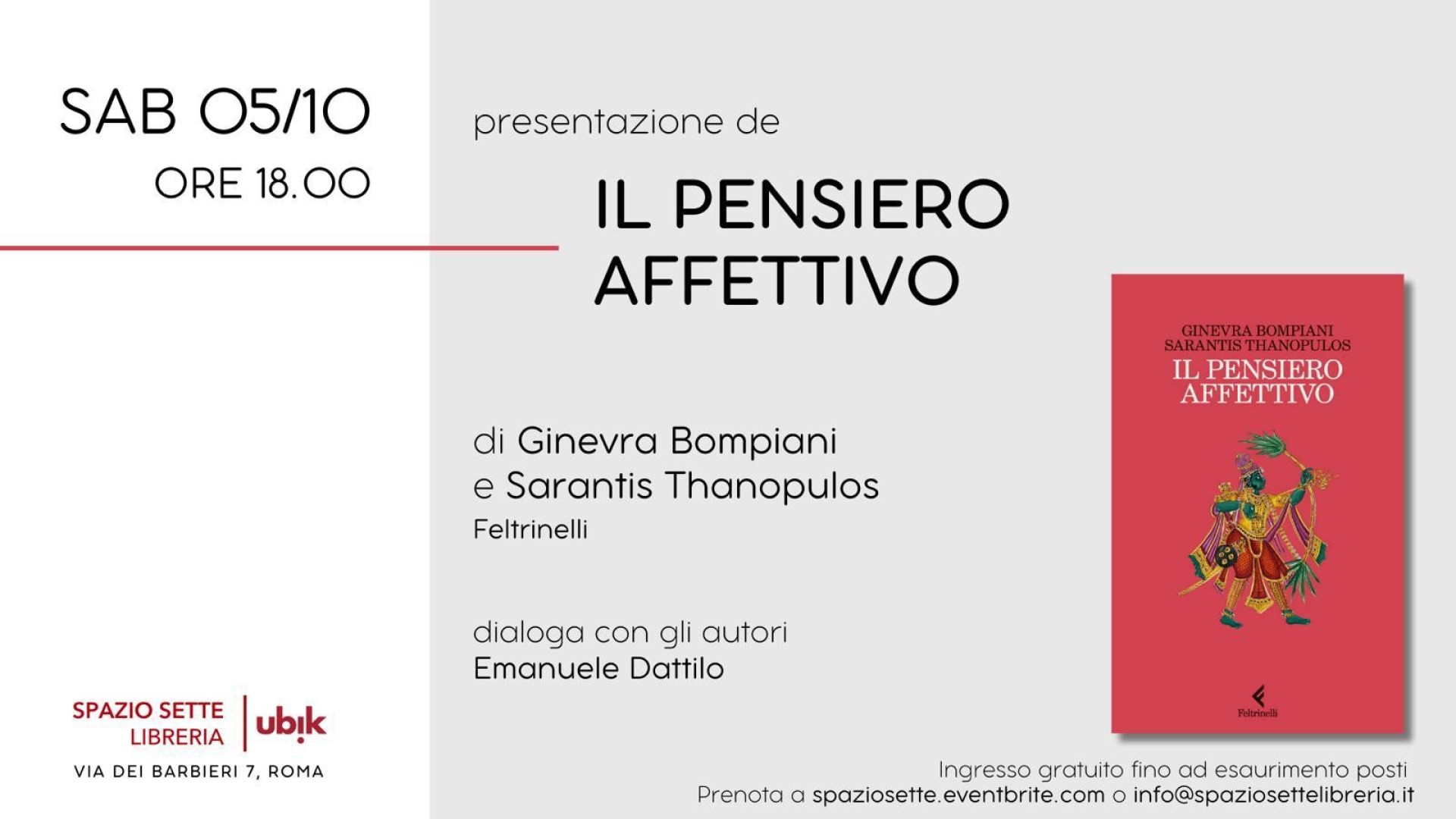 SABATO 5 OTTOBRE ORE 18 - SPAZIO SETTE LIBRERIA